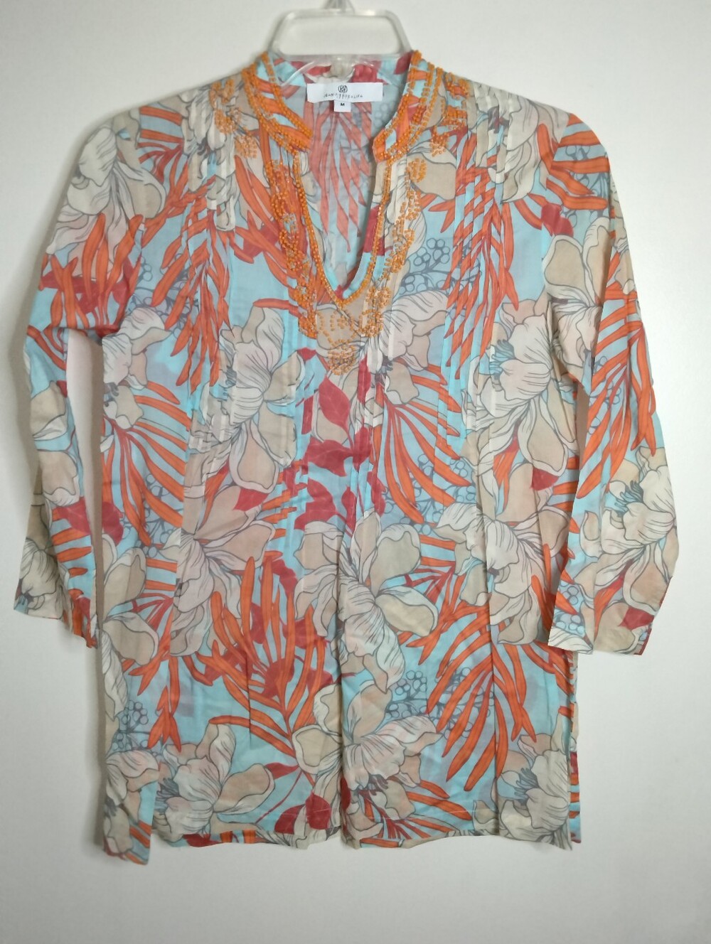 Jean-Pierre (Size M) Multicolored Tahitian Floral Sanibel V-Neck Klifa Tunic Top